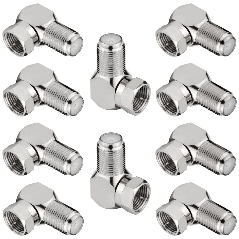 RFAdapter Rght Angle Coax, 10 Pack F Type Male to Female Coaxial Cable Connector, 90 Degree Adapter for Wall Mounted TV, Modem, Wall Plate, Satellite Receiver - Image 1